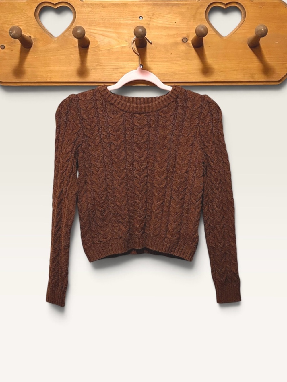 American Eagle Brown Rust Cable Knit Cropped Sweater S